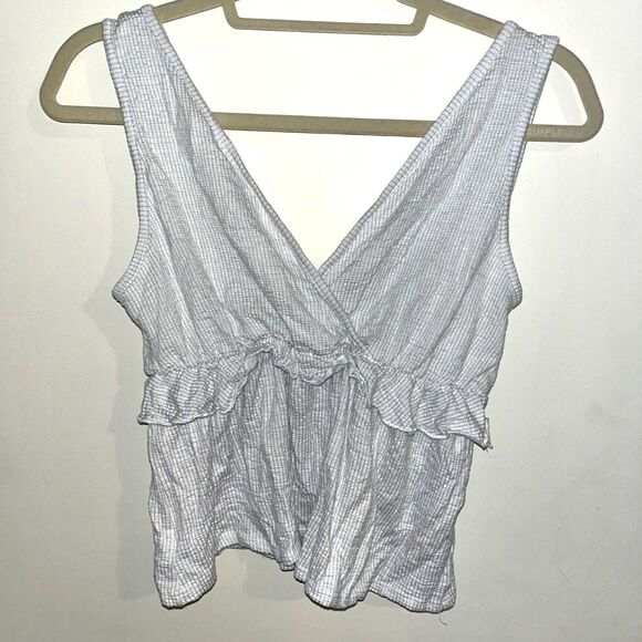 Anthropologie Caution to the Wind Cream V Neck Ruffle Stretchy Crop Top - Picture 2 of 6